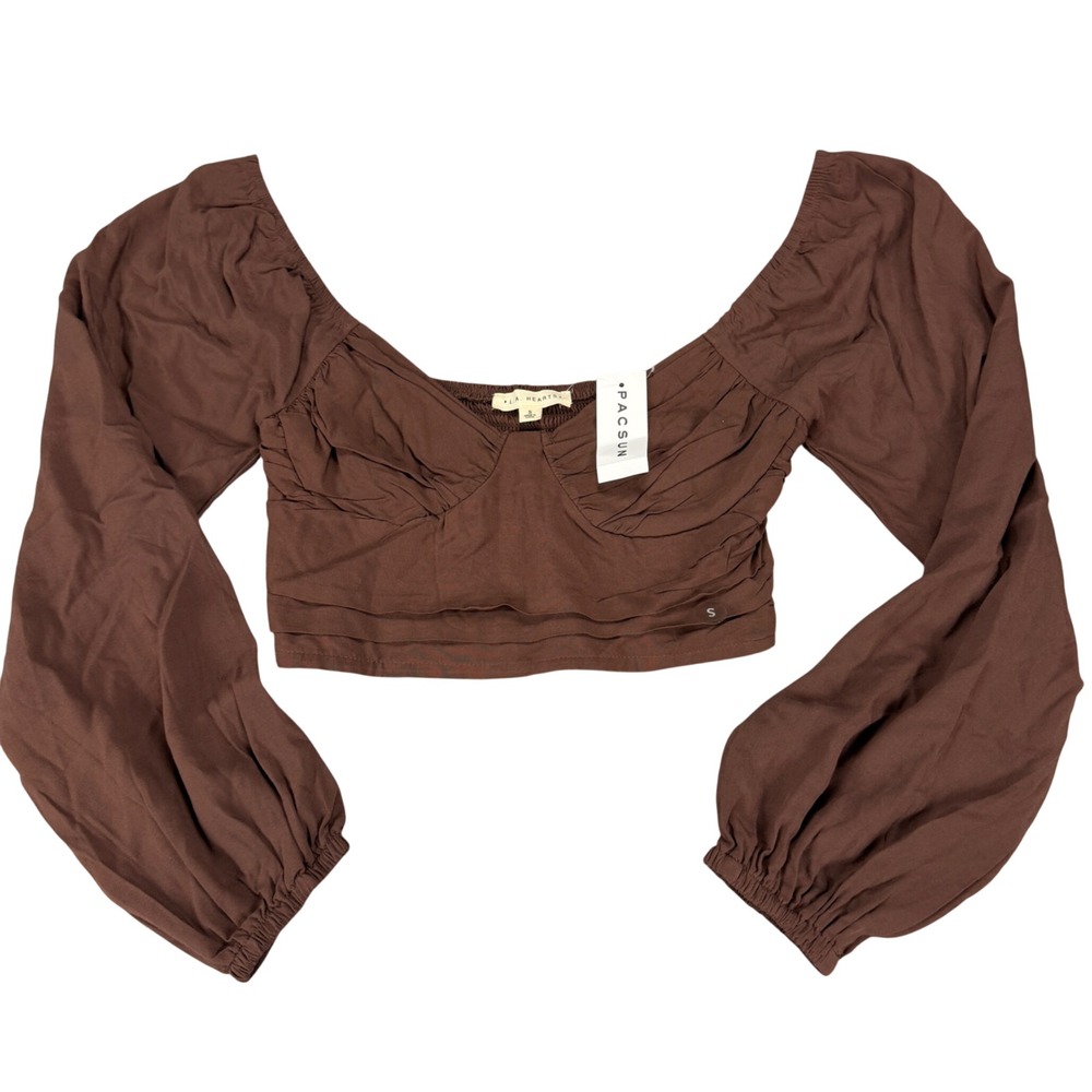 LA Hearts PacSun Brown Smocked Back Balloon Sleeve Crop Top Size Small MSRP‎ $36
